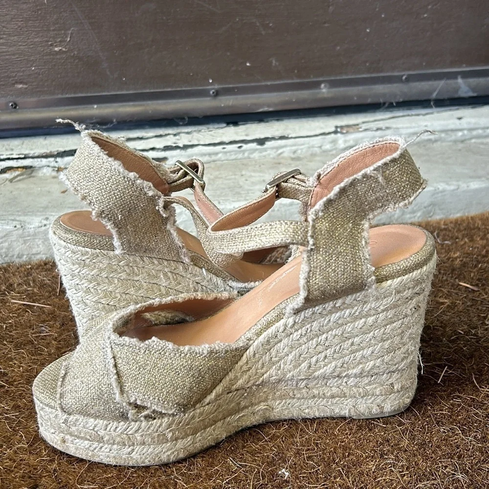 Castaner Bromelia Frayed Canvas Wedge Espadrilles Sz EU 39 Bohemian Vacation